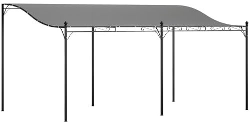 Outsunny Pavillon annexe Pergola avec toit, hydrofuge Pavillon auvent, autoportant Pavillon de jardin Pavillon de terrasse Abri solaire pour terrasse jardin env. 3x5x2,5 m Gris foncé