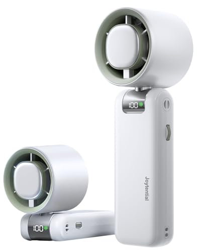Joytential Ventilador de Mano, Ventilador Portátil Turbo Ajustable de Velocidad 1-100 Marcha, 4000mAh USB Recargable, Modo Refrigeración, Ventiladors Personal para Al aire libre, Viajes (Blanco)