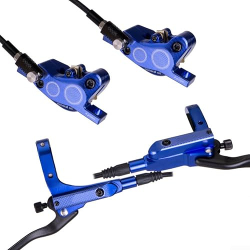 Zoegneer Hydraulisches 4-Kolben-Bremsset, Vierkolben-Öl-Bremsscheibe, Mountainbike, hydraulische Scheibenbremse, doppelseitige Bremsscheibe, MTB, hydraulische Bremsen-Set (blau)
