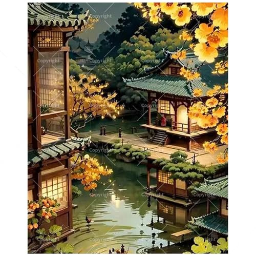 TAOPAOLAB Oriental Paint by Numbers Kit for Adults - DIY Peaceful Japanese Garden Painting on Canvas 16x20 Inches, Acrylic Paint Set, Suitable for Beginners, Zen Art for Home Decoration or Gifts