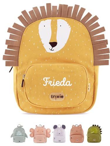 wunderwunsch TRIXIE Kindergartenrucksack, Rucksack für Sportunterricht Schule und Kindergarten, Hort und Krippe, personalisiert mit deinem Wunschnamen (Löwe, Groß (7,5 Liter))