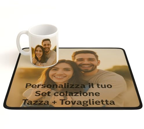 Set Colazione Tazza e Tovaglietta personalizzabile con foto - Tazza Ceramica e Tovaglietta Juta o Similpelle (Tazza Ceramica+Tovaglietta in Tessuto)
