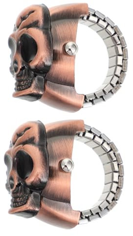 FRCOLOR 2 Stück Klappring Uhr Totenkopf Ring Uhr Vintage Ringuhr Klappbar Verstellbar Modischer Schmuck für Frauen