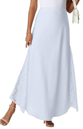 GRECERELLE Jupe longue d'été en satin pour femme, jupe en soie à taille haute, décontractée, avec fermeture éclair, pour fête, mariage, vacances, Bleu ciel, M