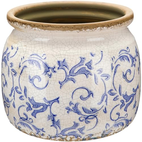 Ninehaoou 1 Pcs Vintage Planter Large Ceramic Plants Pot Blue Chinoiserie Crack Cottage Scroll Vase Flower Vase Pot Indoor Plants Home Kitchen Decor Farmhouse Antique Decorative Gift | Crack Cottage Scroll Vase Flower Vase Pot Indoor Plants Home Kitchen Decor Farmhouse Antique Decorative Gifts