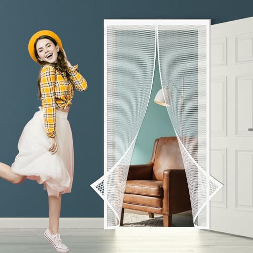 Moustiquaire Porte Fenêtre Magnétique 142 x 228 cm Rideau de Porte Anti Mouche Installation Facile Sans Perçage pour Exterieure, Blanc