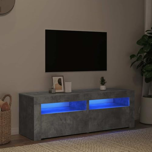 Qnhdfrt Armoire TV avec éclairage LED RVB - Gris béton - 120 x 35 x 40 cm - Matériau du bois - Meuble bas moderne pour salon