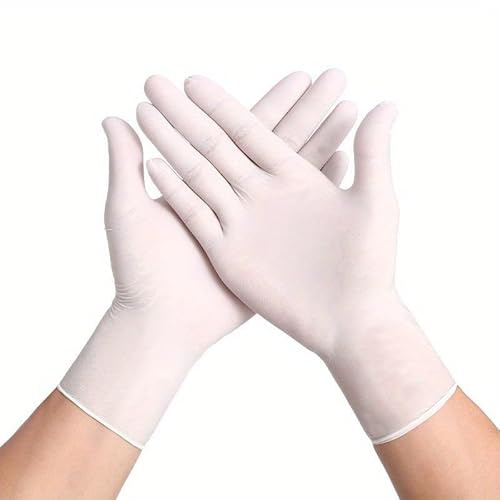 PBHOVIITG 50 guantes desechables de nitrilo blancos multiusos for el hogar, la cocina, baño, limpieza, bricolaje, pintura, mascotas, sin látex ni polvo(L)