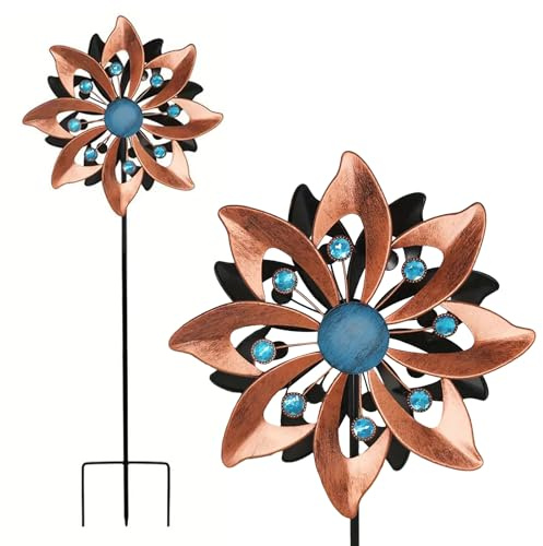 Windrad Garten Metall, 109cm Windrad Dekostecker, 3D Gartenstecker Windspiel, Wetterfest & Stabil für Terrasse Rasen und Garten Dekoration