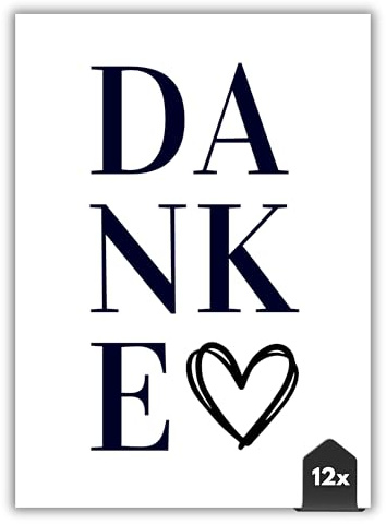 HIDEBLOOM - Premium Dankeskarten -12 Stück - DIN A6 (10,5 cm x 14,8 cm) - Dankeschön Karten mit schlichtem Design - Danke Karte für Geburtstag, Hochzeit, Jubiläum - Dankeskarte Schwarz/Weiss