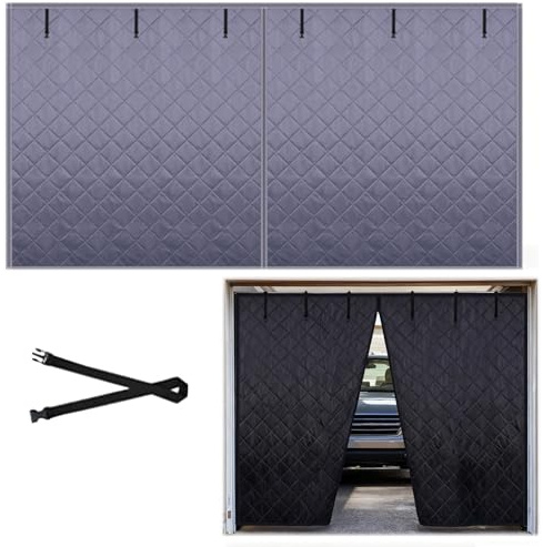 Magnetic Thermal Garage Door Insulation Curtain for Winters - Weatherproof Windproof Soundproof Garage Door Screen, Blackout Privacy Cover for 1/2/3 Car Garages(Grey,W360xH350cm)