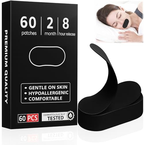 Mouth Tape for Sleeping 60 Pièces, Bande Buccale pour Dormir Anti-ronflement, Strips Pour Améliorer Le Ronflement Développez l’Habitude de Respirer Par la Bouche, Confort hypoallergénique sans résidu