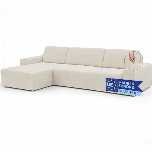 BLUZIMAN® Sofabezug L-Form Elastisch, Ecksofabezug für Chaiselongue, rutschfest Couchbezug, Universal Sofa Überzug (Elfenbein, Links – Draufsicht, Kurze Armlehne)
