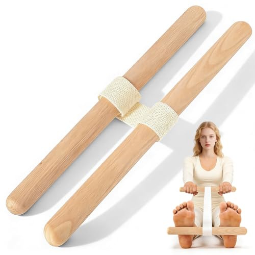 Dehngerät – 2-in-1 Flexibilitäts- & Rückentrainer, Rückentrainer aus Buchenholz für Zuhause, Rückenstrecker mit Variabler Länge, Stretching Band zum Dehnt Schulter Rück Hals Füßen und Bein