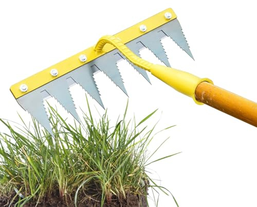 Râteau de désherbage pour le jardin, Décompacteur et arracheur de mauvaises s robuste, Outil arrache-pour gazon, Parterres de fleurs, serres, pépinières, vergers, fermes, espaces extérieurs, jardins,