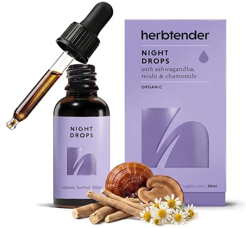 Night Drops Organic Herbal Sleep Support Drops – Ashwagandha, Reishi, Chamomile, Passionflower Liquid Formula – Fast Absorption Sleep Aid for Relaxation, Restful Nights & Nervous System Support – 30ml
