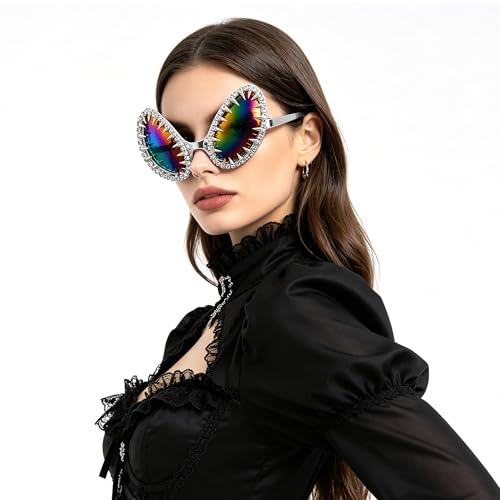 Außerirdische Partybrille Mit Stacheln & Strass Lustige Sonnenbrille mit Box für Herren & Damen auffälliges Kostümzubehör Alien Weltraum Accessoires für Karneval Mottoparty Cosplay Fasching Halloween