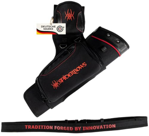 SPIDERBOWS Targetter Seitenköcher aus Nylon mit 3 Pfeilfächern | 2 abnehmbaren Taschen und Gürtel, beidhändig nutzbarer Bogensport Köcher für Training und Wettkampf
