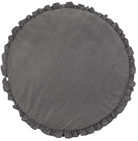 Maqulae Round Cotton Baby Play Mat with Leaf Edge for Living Room Nursery Decor, Soft Padded Crawling Blanket for Infant Floor Play 100cm (Dark Grey)