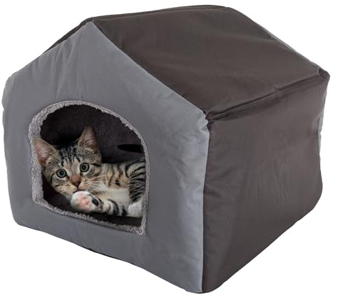 Dog House - Indoor Dog House with Removable Sherpa Cushioned Pad - Pet Bed for Small Dogs, Cats, or Kittens - Dog Houses by PETMAKER (Gray)