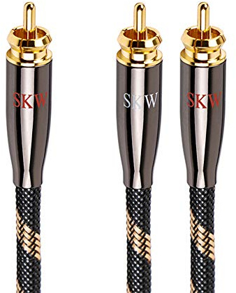SKW Audiophiles Câble Répartiteur RCA à 2 RCA, Splitter Y pour Subwoofer, Coaxial Numérique pour Caisson de Basses, DVD, TV, Haut-Parleur - 1M