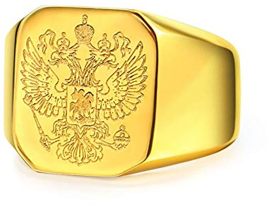 Bishilin Männer Ring Adler, Edelstahl Ringe Gothic Hochglanzpoliert Quadrat Siegelring Herren Ring Gold Freundschaftsringe Größe 57 (18.1)