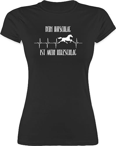 Shirt Damen - Pferde - Dein Hufschlag ist Mein Herzschlag - S - Schwarz - reitshirt reitklamotten pferdeliebhaber pferdef Tshirt Geschenk für Reitlehrerin t-Shirt Frauen Pferd reiten Reitsport