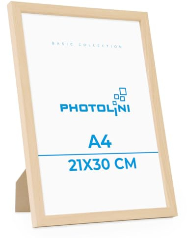 PHOTOLINI Bilderrahmen A4 Holz MDF Natur, DIN A4 Bilderrahmen 21x30 cm, bruchsicheres Acrylglas, picture frame zum Aufhängen & Aufstellen, Rahmen 30x21 für Fotos & Poster