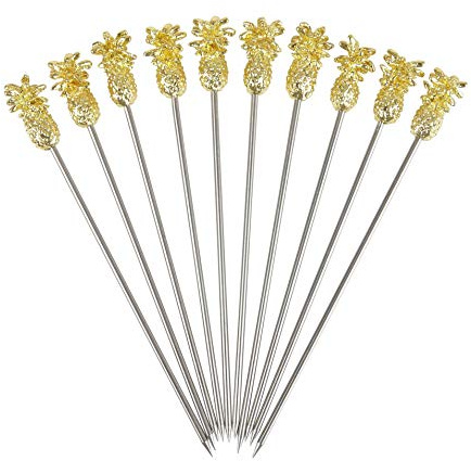 Beaumont Pineapple Garnish Pick Gold Plated (10 Pack) - Reusable Appetizer Skewer, Ideal for Food and Cocktail Presentation, Parties, Events, Catering | Reusable skewers elevate food and cocktail presentation; ideal for holding appetizers, olives and fruit at busy parties.