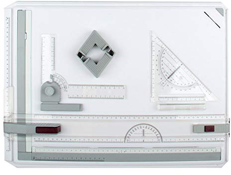 Queiting A3 Drawing Board, Adjustable Angle Drafting Table with Protractor, Paper Locator, Sliding Ruler, Anti-Slip Support Legs, 51X37CM
