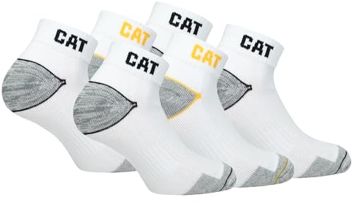 CAT Caterpillar Calze da Lavoro Uomo 6 PAIA Corte alla Caviglia Antinfortunistiche Rinforzate su Tallone e Punta con Trama Rinforzata Filati di Ottima Qualità in Cotone (43-46, Bianco)