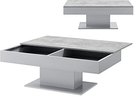 [en.casa] Couchtisch Lünen Wohnzimmertisch mit Stauraum Truhentisch Sofatisch mit ausziehbarer Tischplatte rechteckig 2 Staufächer 40 x 110 x 60 cm Betonoptik/Grau