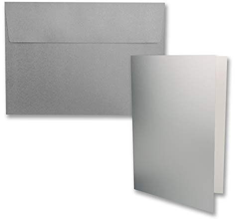50x Faltkarten-Set DIN B6 12 x 17 cm in Silber Metallic mit Briefumschlägen DIN B6 Haftklebung - für Einladungen und Grußkarten zum Geburtstag oder Hochzeit