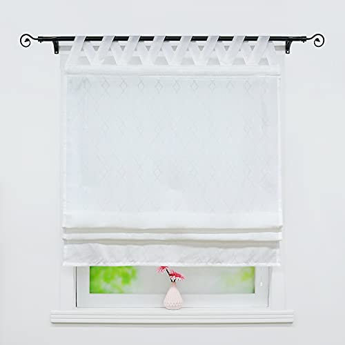 Joyswahl Leinenoptik Raffrollo halbtranpsatente Raffgardine mit Karo-Design »Cosima« Wohnzimmer Schals mit V-Schlaufen Weiß BxH 120x140cm 1er Pack