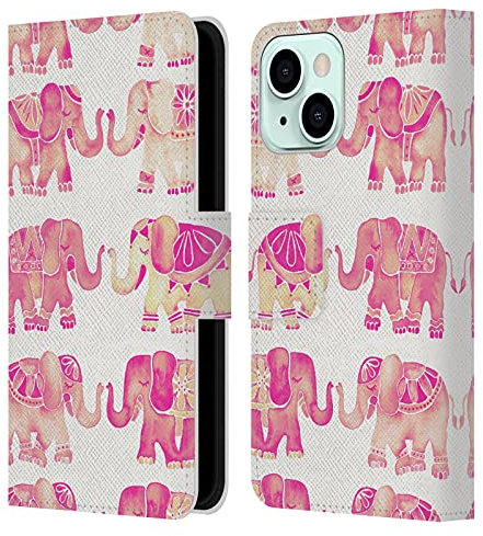 Head Case Designs Licenza Ufficiale Cat Coquillette Elefanti Rosa Animali 2 Custodia Portafoglio in Pelle Compatibile con Apple iPhone 13 Mini