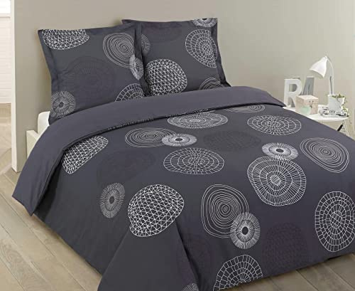 Vision - Bettwäsche – Bettbezug Fabrizio Grau – 260 x 240 cm mit 2 Kissenbezügen – 100% Baumwolle