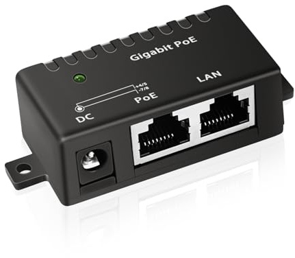 Gigabit-PoE-Injektor – 1-Port Power Over Ethernet Passiver PoE-Adapter, 30-W-PoE-Adapter Hohe Datenübertragung IEEE 802.3at/af, Plug & Play | Desktop-/Wandmontage | Entfernung bis zu 100 Meter