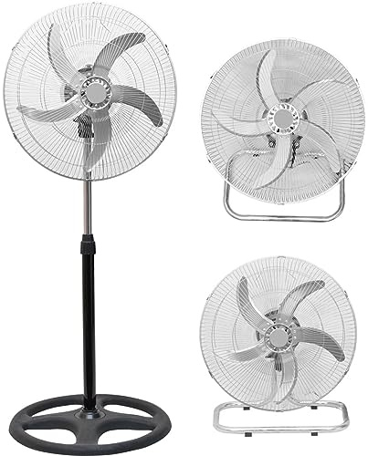 Mediawave Store - Ventilatore a Piantana Potente, Diametro 50cm, Ventilatore a Piantana 3 in 1, Ventilatore da Tavolo, da Parete, Potenza 50W, 3 Velocità, 5 Pale, Cromato