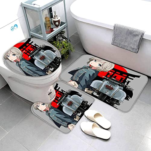 Lavnox Badematten Set 3D Anime 3-teiliges Absorbierend Flanell Badezimmerteppich-Set 50x80cm, Cartoon-Retro Badteppich Schnell Trocknend Weich Badvorleger mit WC Deckelbezug