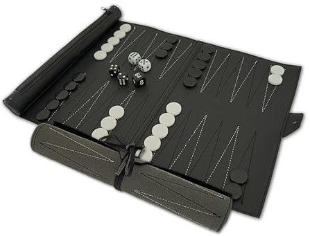 PrimoGames Traveller Roll-up Backgammon Reisespiel - Edles Kunstleder Würfelspiel zum Rollen - Spiel Klassiker Tavla als Roll Brettspiel
