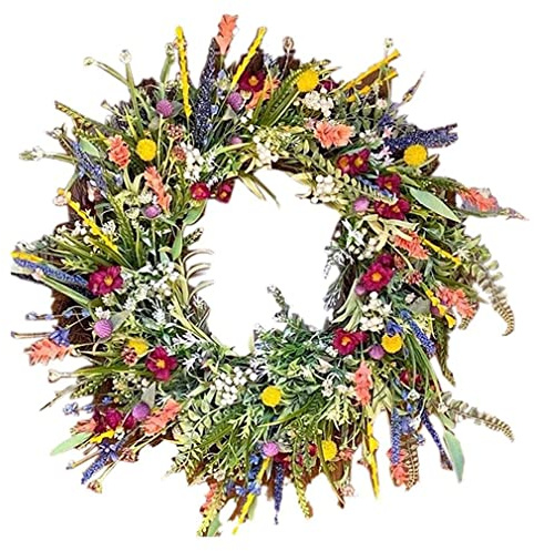 Hilai TüRkranz FrüHling, Türkranz, künstliche Wildblumen-Girlande, dekorative Mehrzweck-Girlande, Bunte Frühlings-Sommer-Girlande für Türen, 17,72 Zoll, Haustür, Frühlings-Sommer-Kranz 45cm