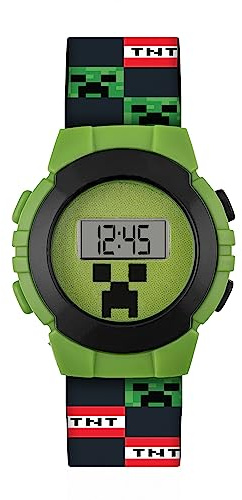 Minecraft Reloj Digital de Cuarzo para niño con Correa de plástico MIN4223 AMZ, Verde, Correa