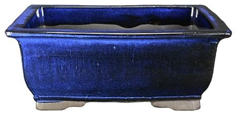 Rechteckige Bonsaischale aus blau glasiertem Steinzeug 34x25,5x13,5 cm - BJA4a