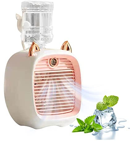 Portable Air Conditioner, 1200ml Cat Ear Mini Cooling Fan with Water Tank, 2-in-1 ​​Air Conditioner Fan & Humidifier, 3 Speeds Rechargeable Air Cooler for School Home Office Use (Pink)