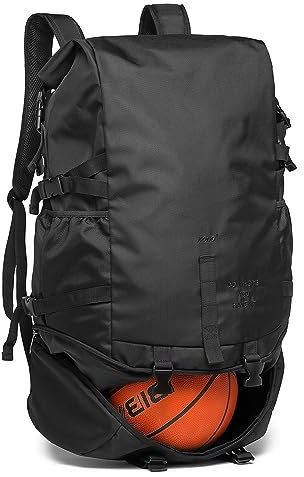 KONO Reiserucksack Basketball Rucksack mit unterem Ballfach Große Kapazität Sportausrüstung Tasche Fit 15,6 Zoll Laptop Multifunktionale Wandern Outdoor Gym Bag (Schwarz)