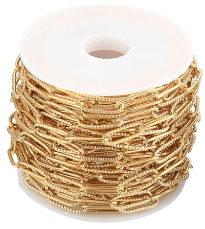 harayaa 39 Inch Oval Paperclip Chain Stainless Steel 4mm Width Flat Embossed Jewelry Chain Link for DIY Women Bracelet Jewelry Making, Gold