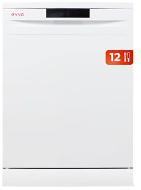 EVVO Lave-vaisselle 60 cm D1, 12 couverts, 5 programmes, plateau réglable, panneau caché (standard - 60 cm, blanc)