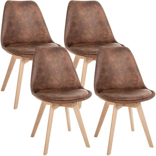 CLP Esszimmerstuhl 4er Set gepolstert Linares, Küchenstühle mit Rückenlehne und Holzgestell Buchenholz, Polsterstühle mit Bodenschonern - Farbe braun Material Kunstleder