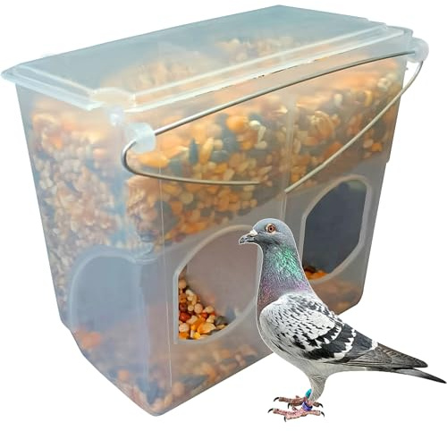 Automatic Pigeon Bird Feeder Water, Plastic Feeder Water Dispenser Drinkers for Cage, No Mess Hanging Parrot Food Feeding, Cage Accessories for Parakeet Quail Bird Chicken (2 Hole - Iron Wire)