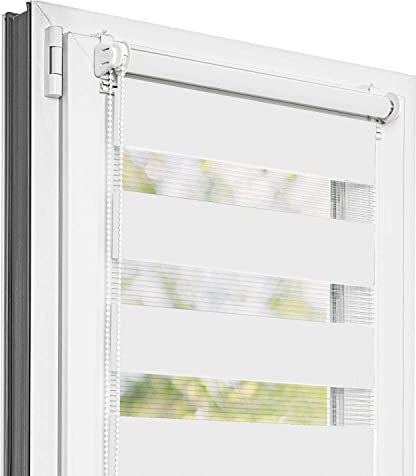 Estika Doppelrollo Klemmfix ohne Bohren - 85 cm x 120 cm - Weiß - 27 Stofffarben, Tag und Nacht Duo Rollo, Rollos für Fenster ohne Bohren, Fenster Sichtschutz (85 cm Stoffbreite)